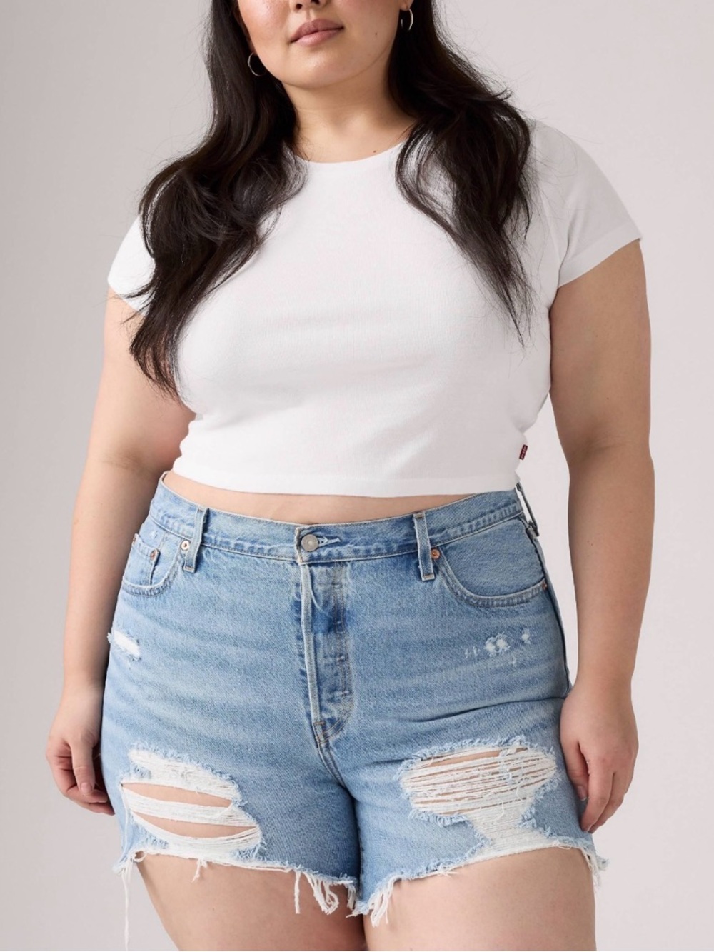 Levi’s 501 Cutoff Denim Shorts 18W Distressed High Rise Light Wash Plus Size